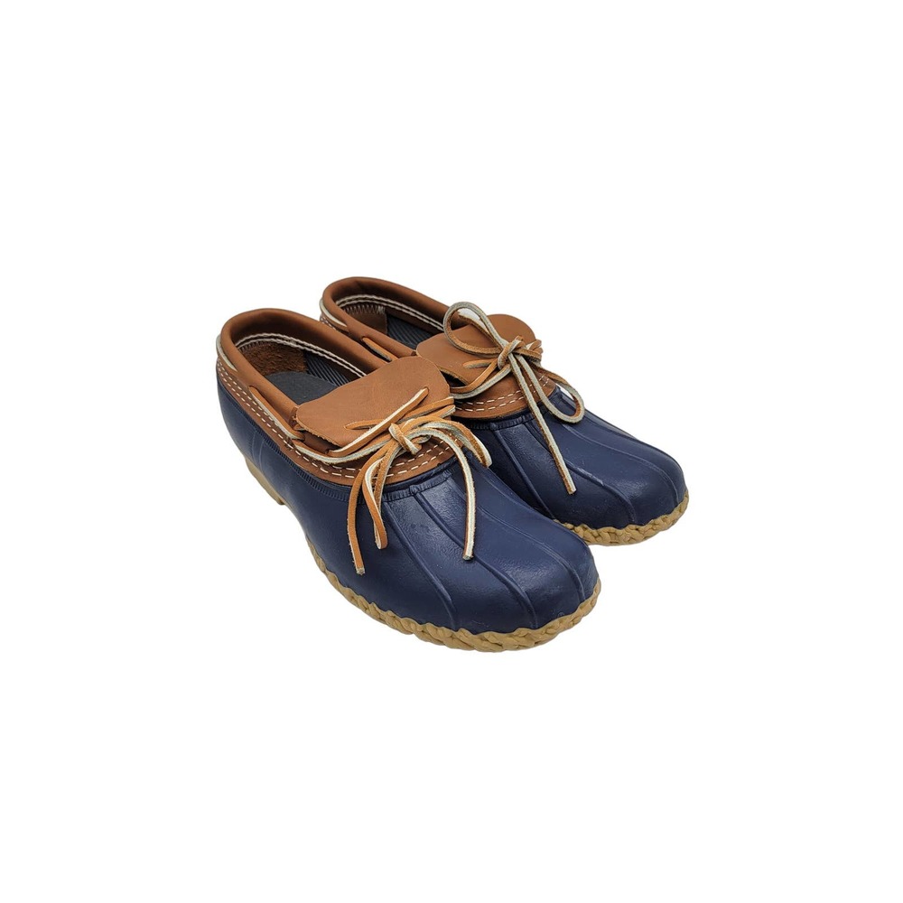 L.L. Bean Women's Rubber Bean Boots Low Ankle Duck Shoes Brown/Blue Size 8 N